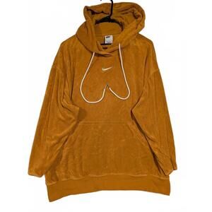 Nike Swoosh Velour Hoodie Mustard Gold Plush Pullover Sweatshirt Mens Medium